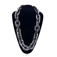 Gun Black Hip Hop Large Acrylic Plastic Cuban Link Chain Necklace 32in 80cm