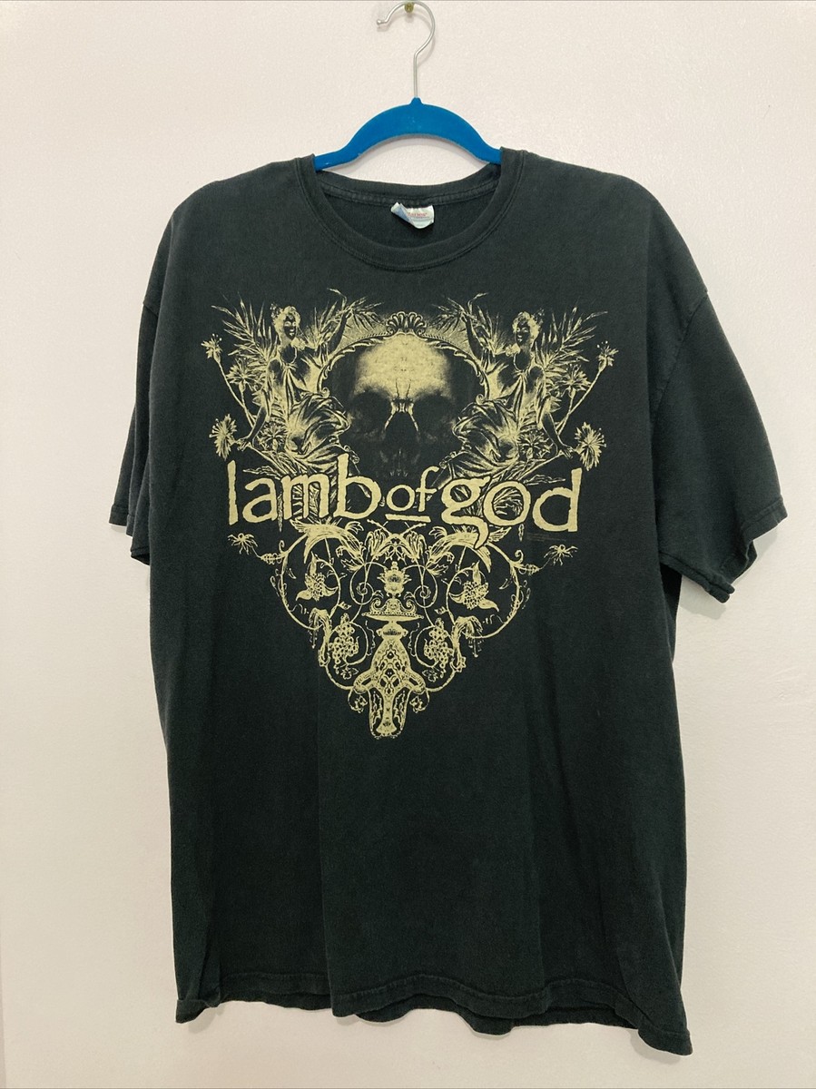 lamb of god Tシャツ XL Hanes Mens Hanes Lamb of God Skull Black Short Sleeve Graphic Band Shirt