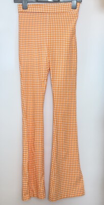 Orange und weiß karierte Schlaghose mit kleinen Schlitzen Größe 8