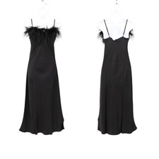 Sleeper Boheme Maxi Slip Dress Womens S Black Feather Trim Party Cocktail NWT