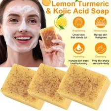 3X Lemon Turmeric Kojic Acid Soap Dark Spot Whitening Skin Bleaching Lightening