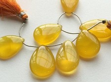 22-32mm Yellow Chalcedony Pear Beads, Yellow Chalcedony Plain Briolettes, Yellow