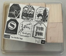 Stampin  Up Too Terrific Tags Stamp Set   Retired 2006   Wood Mounted   Cards
