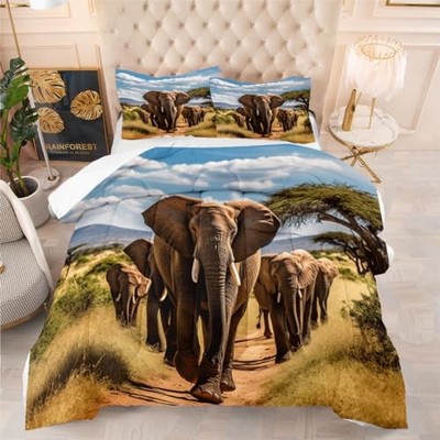 Elephant Comforter Set African Wild Animal Elephant Population Wild Queen Dx10