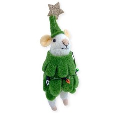 White Mouse Christmas Tree Ornament - Wool Mouse Dressed as Tree Ornament
