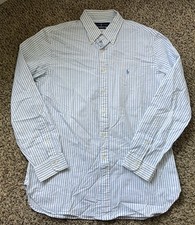 Ralph Lauren Slim Fit Stretch Oxford Button Down Shirt Mens 16.5 Blue White