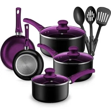 Chef's Star 11-Pc Nonstick Aluminum Pots & Pans Set - Induction Stackable Purple