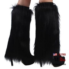 Womens Fluffy Faux Fur Leg Warmers,Soft Cozy Fuzzy Boot Cover for Party Black