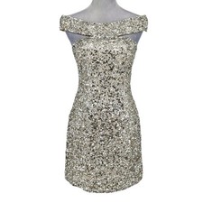 Scala Dress Womens 2 Silk Silver Sequins Off Shoulder FLAW Some sequins missing