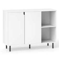 Kitchen Sideboard Buffet w/ Adjustable Shelves 2 Doors Sturdy Metal Legs White