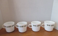 “HOLLY DAYS” Corelle Corning Pyrex Christmas Holly 4 Mugs- 3 1/8” High (2 Sets)