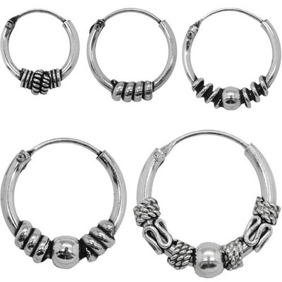 1 Paar 925 Sterling Silber Creolen   Bali Design Vintage Ethno Punk Ohrringe