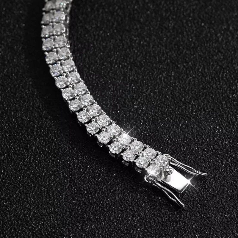 Pulseira de tênis masculina de moissanita branca corte redondo 9 quilates folheada a ouro branco 14K - Imagem 4 de 4