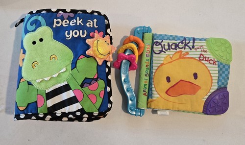 2 Vintage Kids ll Cloth Baby Books, Quack Says the Duck, 2004, Peek at You, 2001