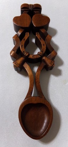 Cuchara de amor de madera de buena suerte tallada a mano arte popular - Imagen 2 de 4