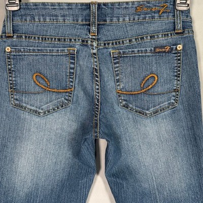 Seven7 Women's Superlow Stretch Bootcut Jeans Medium Wash Blue Size 28 Y2K Style