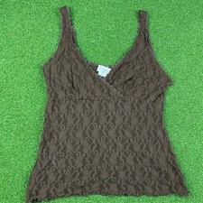 Vintage 90s Y2K Cinema Etoile Brown Lace Sheer V Neck Tank Top Sz L