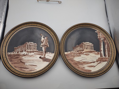 LOT OF 2 HAND MADE IN GREECE PANTHEON DISPLAY ART PLATES 11"