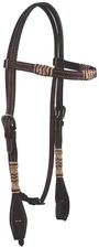 Buffalo Leather Dark Oil Browband Headstall Rawhide Accents Western Horse Tack