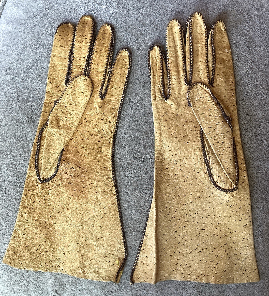 Vintage 50s Peccary Pigskin Leather Long Gloves Tan Women's 7/Small View 4