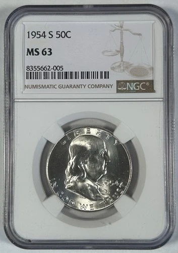 1954-S Franklin Half Dollar Coin NGC MS 63
