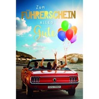 FüHrerschein GlüCkwunschkarte Mit Umschlag Cabrio, Bunte Luftballons, Zum FüHrer