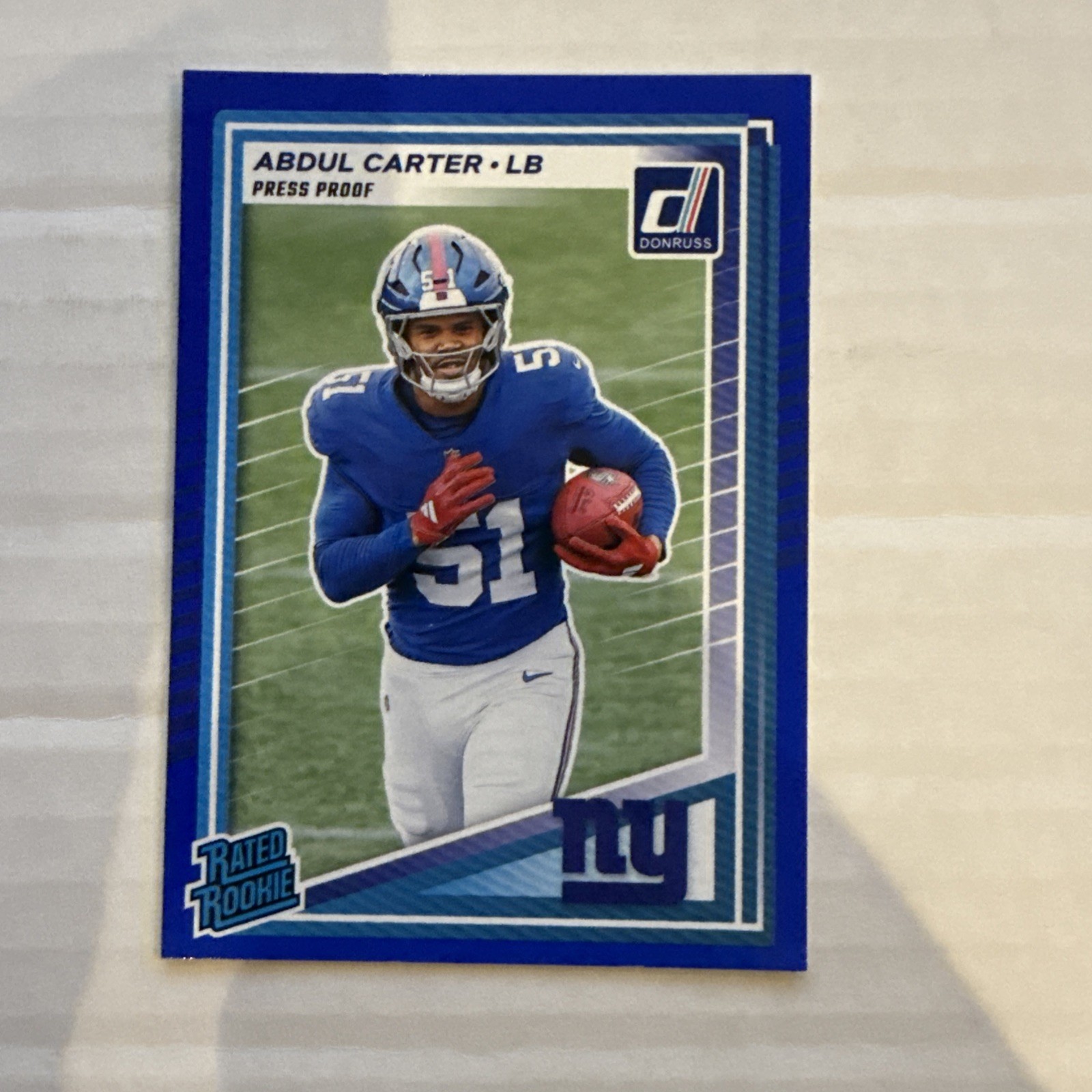 2025 Panini Donruss Abdul Carter Rated Rookie Press Proof Blue Giants RC