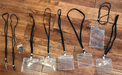 Lot of Black Shoe String Style Lanyards & Clear Plastic Badge Card ID Holders