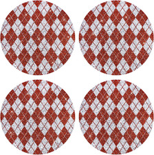 Red Silver Placemats Set of 4, Rhinestones round Glitter Plaid Table Mat for Val
