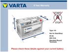 Car Battery F18 Varta 110 800A 85Ah 5Yr Warranty 315x175x175 Silver Dynamic