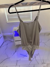 Express Gray Solid One Piece Bodysuit Spaghetti Strap, Women's Size M Regular