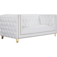 Trent Home Contemporary Faux Leather and Iron Loveseat in White