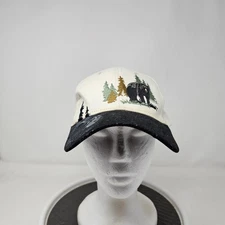 AFTA USA Hat Cap Strap Back Mens Cream Black Bear Forest Embroidered Cotton