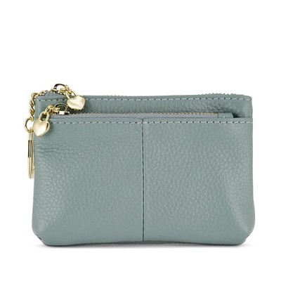 Damen Geldbörse Echtleder Handtasche mit Schlüsselanhänger Coin Purse (blau)