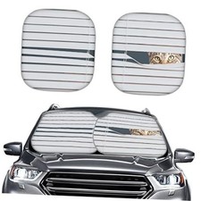 Coldinair Funny Print Auto Windshield Sun Shade,2-Piece Foldable Car Front Cat