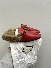 Gucci Princetown Horsebit Fur Lined Mule Flat Red Leather EU 36 US 6 BB91
