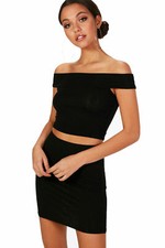 Womens Ladies Off Shoulder Crop Top Bardot Sleeveless Vest Short T-Shirt Plain