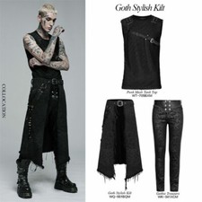 Punk Rave Men's Gothic Dark Textured Printed Stylish Kilt Casual Skirts Pants
