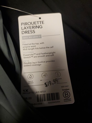 Athleta Pirouette Layering Pleated Metropolis Grey Empire Waist Dress 1X NWT - Picture 3 of 11