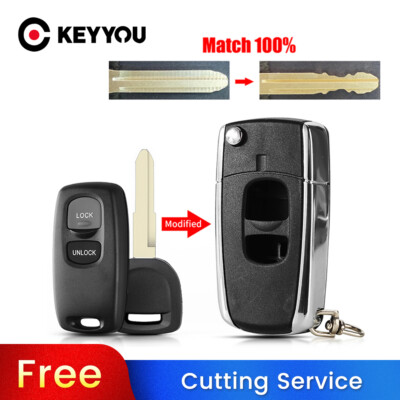 KEYYOU BLADE CUT by PHOTO Modified Flip Car Key For Mazda 2 3 6 Series 2004-2010