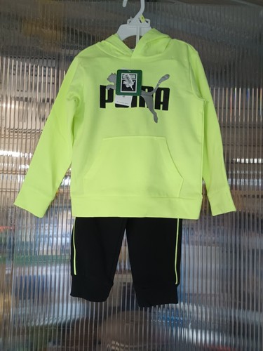 hoodie & joggers SET Boys 4T Puma Fizzy Apple Neon Green Kids Sweats Joggers - Picture 2 of 9