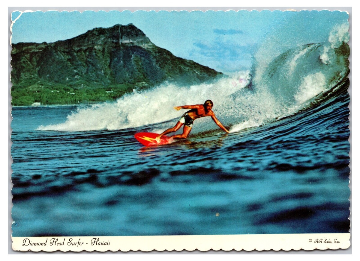 Vintage 1970s - Diamond Head Surfer, Hawaii Postcard (Posted 1977