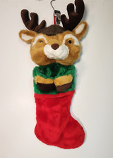 Vintage Santa' Best Christmas Stocking Reindeer Plush Stuffed Animal Hanging