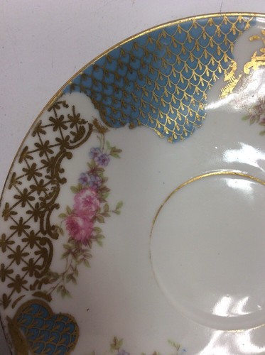 Antiguo Platillo Redondo GDA Limoges Francia 4.75" Oro Rosa Azul Patrón Geométrico - Imagen 8 de 12
