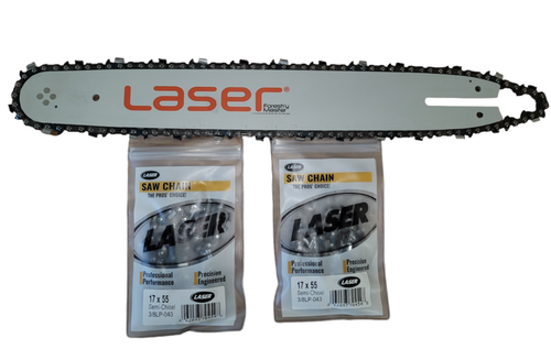Barra Y 3 Cadenas Para Motosierra Láser 16″ – 3/8 LP X 0,043 X 55 – Compatible Con Stihl MS170, 180