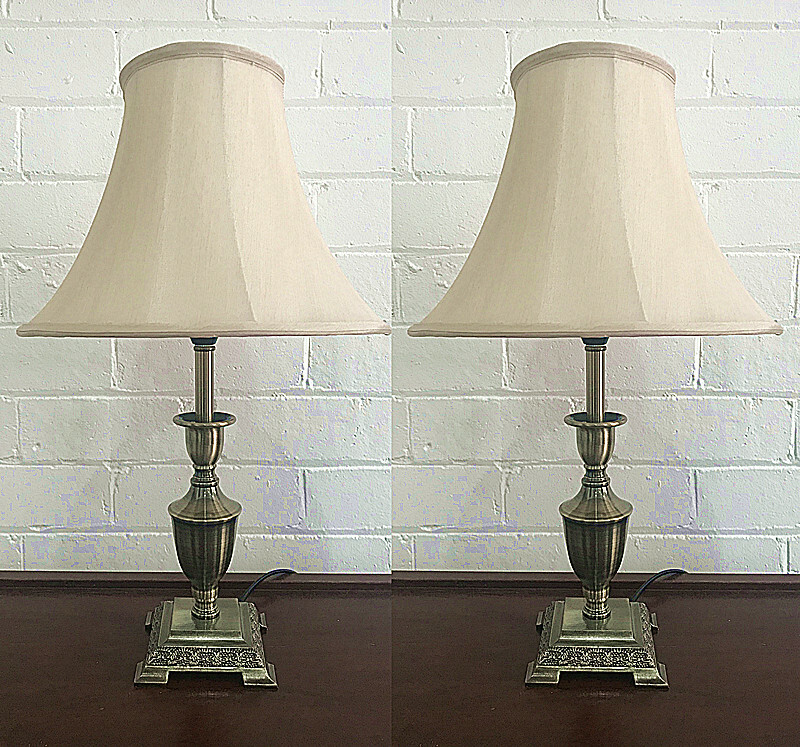 PAIR of Traditional Antique Style Bedside Table LAMPS eBay