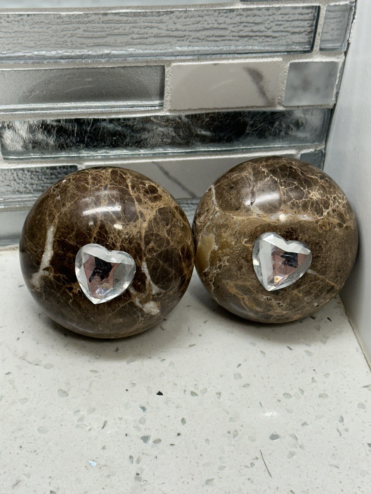 DECORATIVE GRANITE Set 2 LOOK FINIALS 3” Bed Posts or Furniture Large Rhinestone