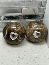 DECORATIVE GRANITE Set 2 LOOK FINIALS 3” Bed Posts or Furniture Large Rhinestone