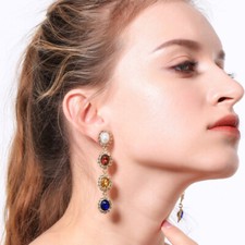 LAB LONG, DROP DANGLE, GEMSTONES 14K GOLD PLATED EARRINGS - New With Tag