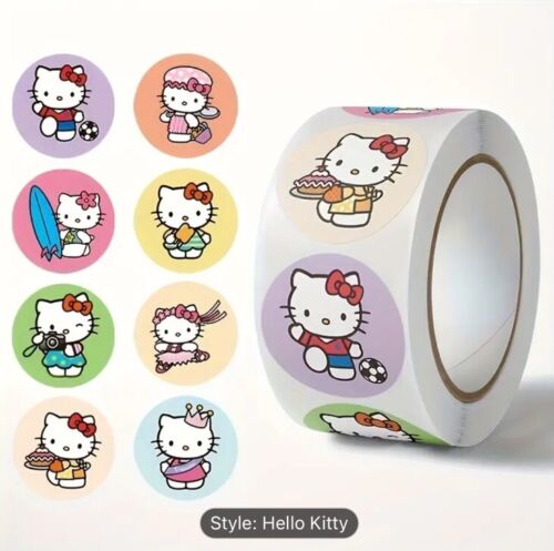 500 pc Sticker Roll Sanrio Assorted Hello Kitty Semi Gloss Self Adhesive NEW - B